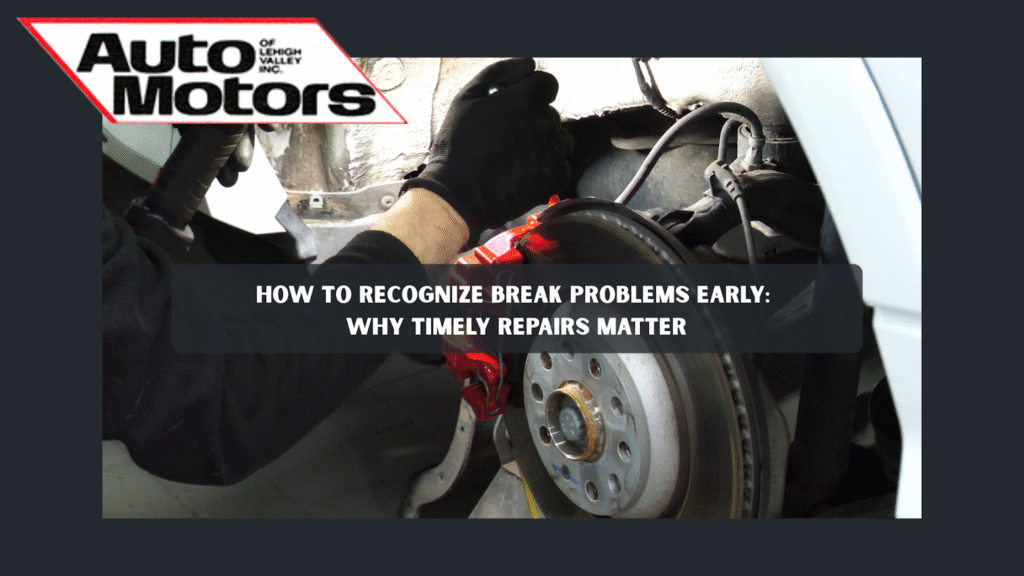 Mechanic carefully examining vehicle brake system at Auto Motors of Lehigh Valley.